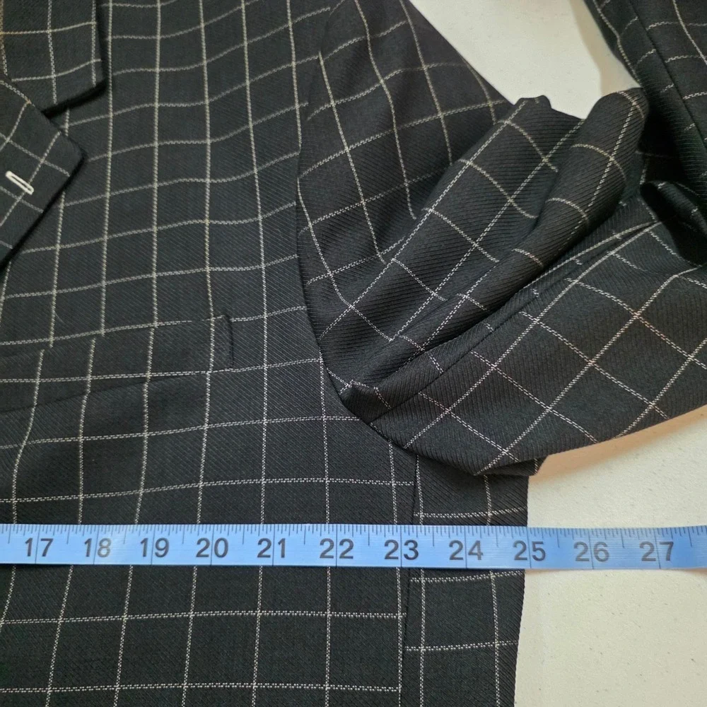 Vintage Paitano Mens Black Windowpane Grid Longline 5 Button Blazer Jacket  48R